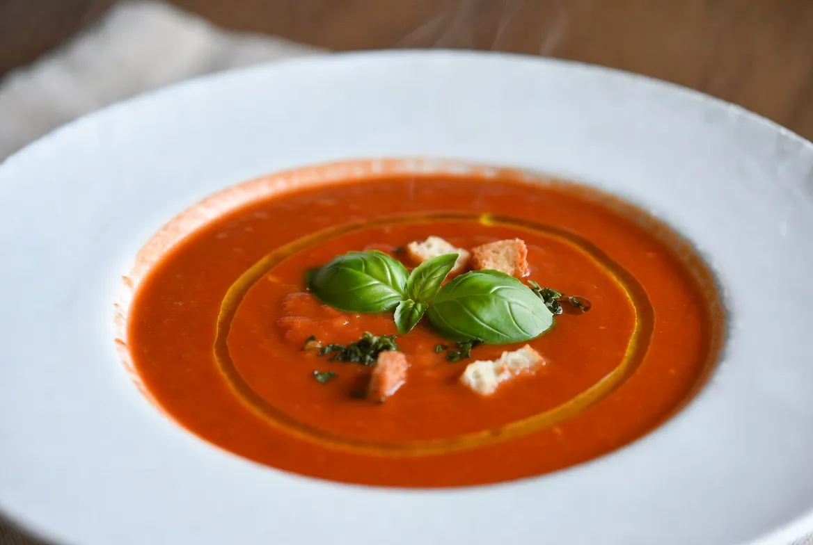 Plat : Soupe de tomates rôties au basilic